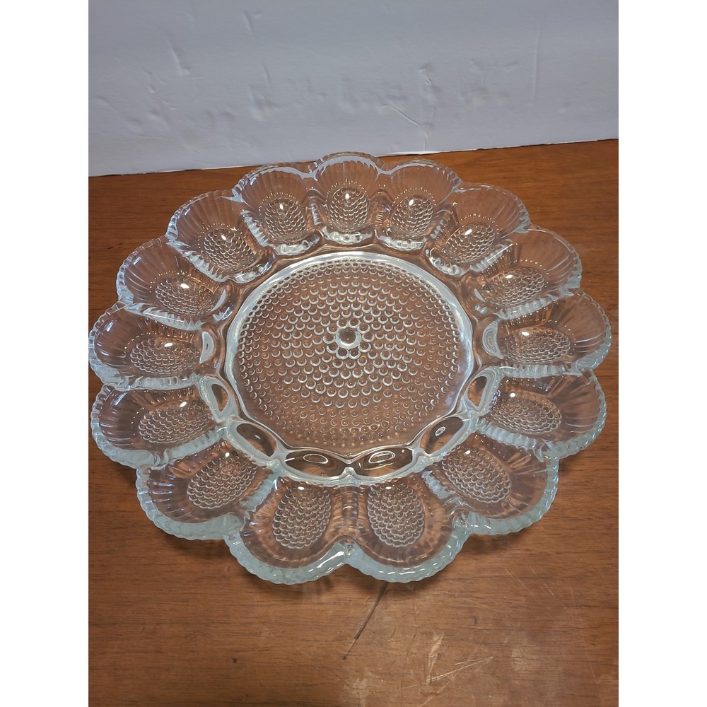 Vintage Indiana Glass Clear Hobnail 15 Section Deviled Egg‎ Plate Dish Tray
